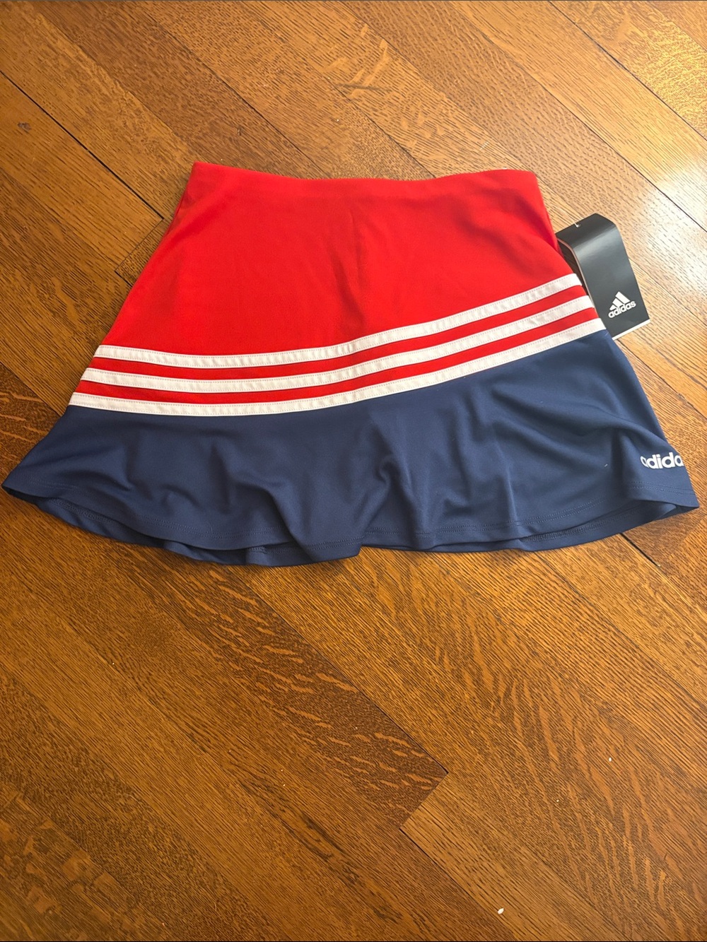 adidas Red and Navy Circle Skirt with White Stripes